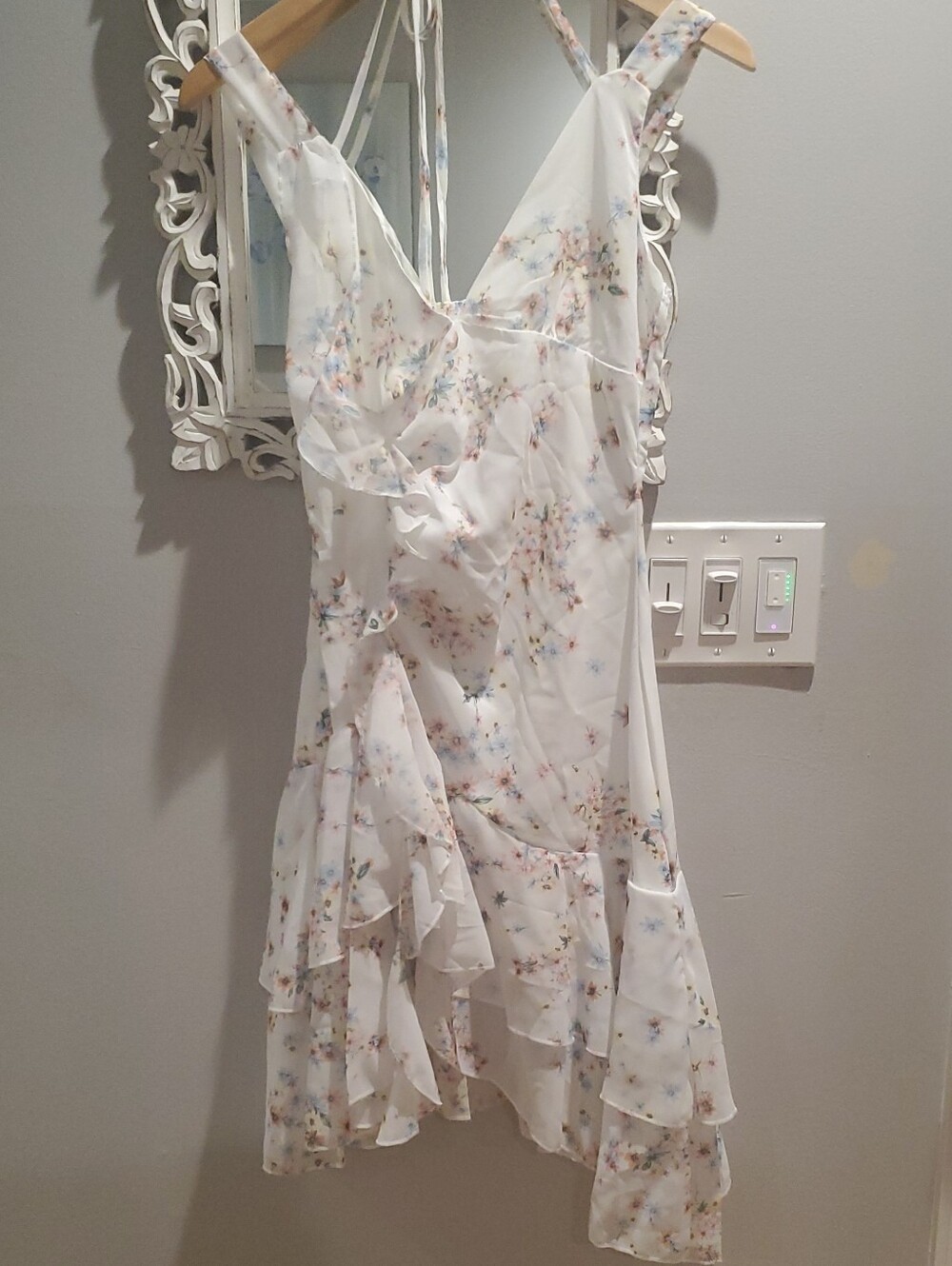 White Floral Ruffle Midi Dress